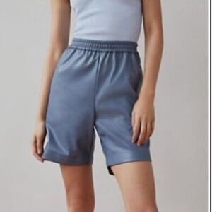 Babaton Smith Shorts Coastal Pull On Steel Blue Vegan Leather Size 8 Summer